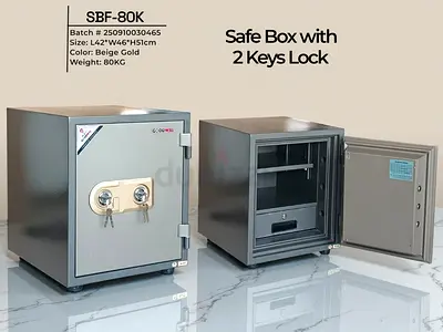 SBF-80K Heavy Duty Safe Box with 2-Key Lock - 80kg, Beige Gold