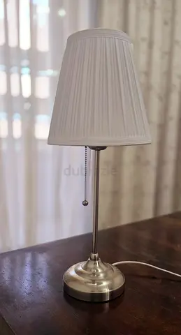 Double White Pleated Table Lamp with Metal Base