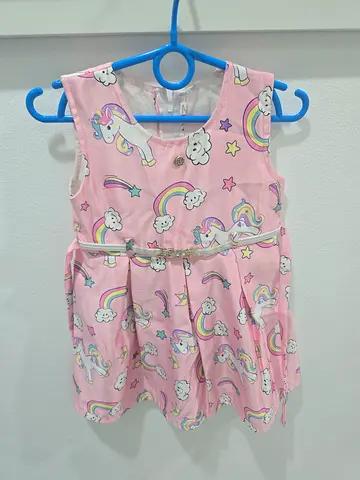 Pink unicorn and rainbow sleeveless dress for toddler/girl - size small