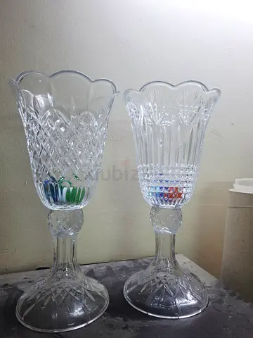Set of 2 Clear Cut-Glass Dessert/Vase Stand
