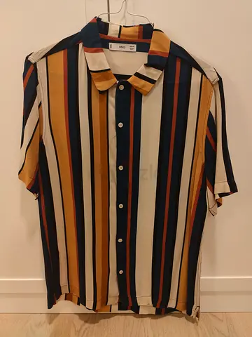 Men's Short Sleeve Striped Button-Up Shirt - MANGO, Size M