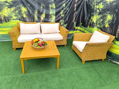 Natural Rattan Outdoor Garden 3 seater Sofa Set