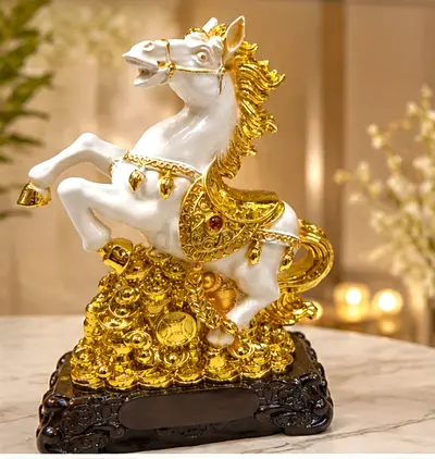 Brand new Majestic white/golden jumping Goodluck horse made from fibre stone for sale.