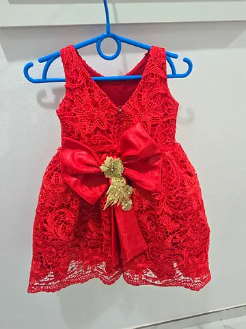 Red lace sleeveless dress with bow - girls, size small