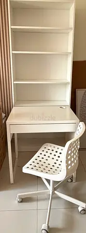 White Desk plus a Matching Bookshelf and a Chair - Good Condition