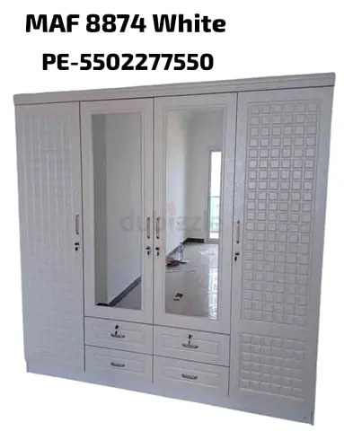 White 4-Door Wardrobe with Mirror and Drawers (MAF 8874)
