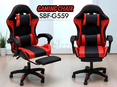 Red and Black Ergonomic Gaming Chair with Footrest (Model SBF-G559) - Good Condition