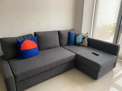 Grey L-shaped Fabric Sofa with Chaise - Good Condition