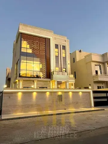 The epitome of luxury and privacy in Al-Aliya: a modern two-story villa with a rooftop terrace and private pool, all at a price including registration