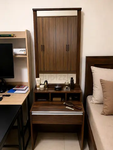Dressing Table with Mirror and Drawer - Dark Walnut