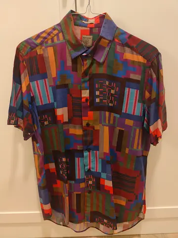 Men's Short Sleeve Colorful Geometric Button-Up Shirt - Size M