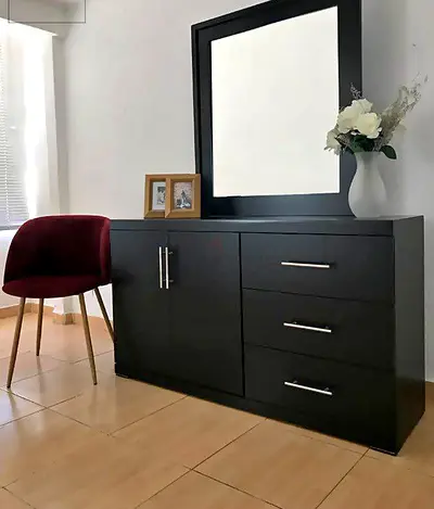 Brand new Black Wooden Dresser with Mirror and 3 Drawers -