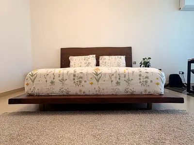 Marina Home - solid wood, low platform bed frame with headboard - King size (180x200cm) + side tabel