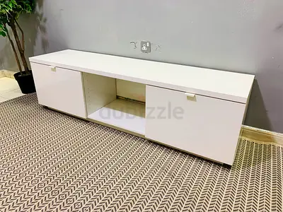 White low TV cabinet with storage cabinets - modern minimal design