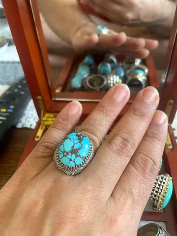Sterling Silver Ring with Large neyshabur blue Turquoise