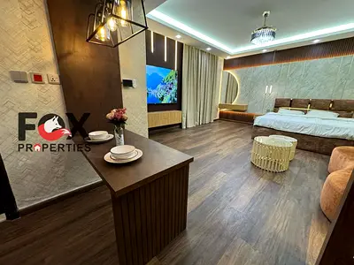 Luxury upgraded studio for sale in Horizon Towers, Ajman. 750 sq.ft., fully furnished, balcony, pri