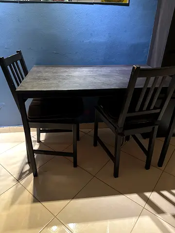 Ikea Wood Dining Table with 2 Chairs - Dark Finish