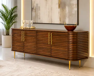 ALPHA Wooden SIDEBOARD / Console Cabinet with Gold Accents