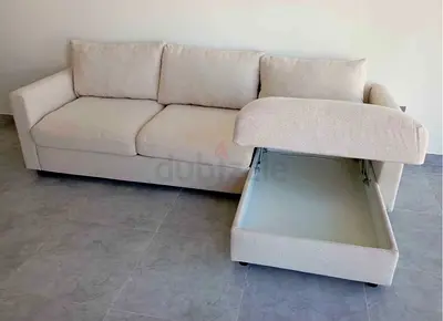 Light beige 3-seater sofa with storage chaise - good condition vimle