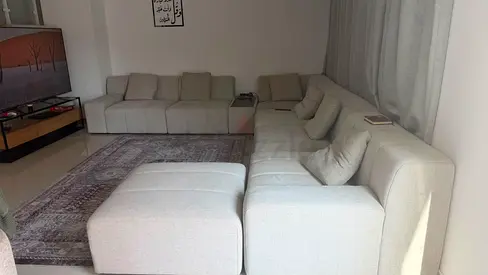 Large Modular Light Grey Fabric Corner Sofa with Ottoman