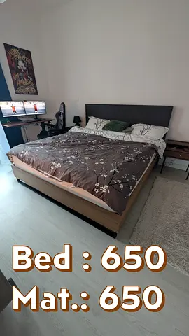 Wood & Fabric King Size Bed Frame with Headboard - Good Condition