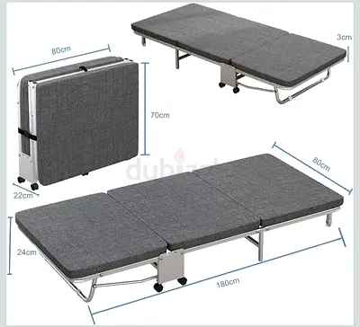 Foldable Portable Guest Bed / Folding Mattress with Wheels - Grey