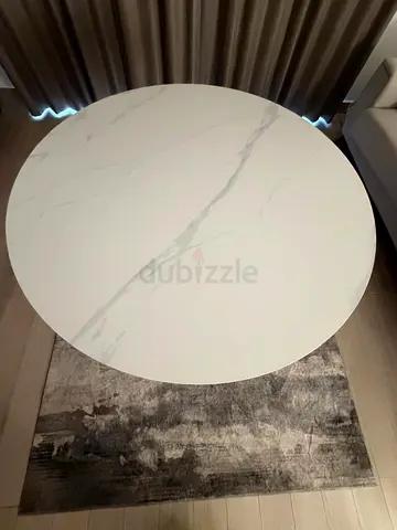 Round white marble-effect dining table - almost new