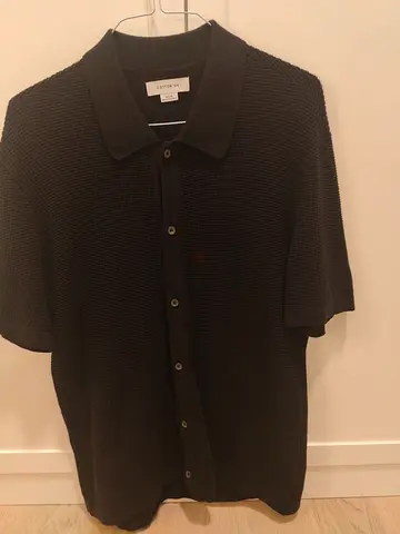 Cotton On black textured short-sleeve button-up polo shirt - size M