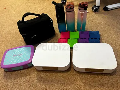 Lot of Bento Boxes, Water Bottles and Food Storage Set - Good Condition
