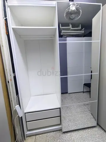White Sliding Door Wardrobe with Mirror - 2-Door, Drawers Included
