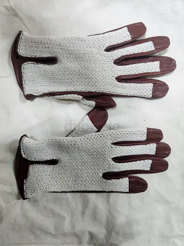 Rare CHAPAL Paris 1950 Vintage Leather & Crochet Driving Gloves – Brown / Cream
