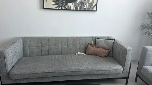 Modern Grey 3-Seater Sofa with Wooden Frame - Good Condition