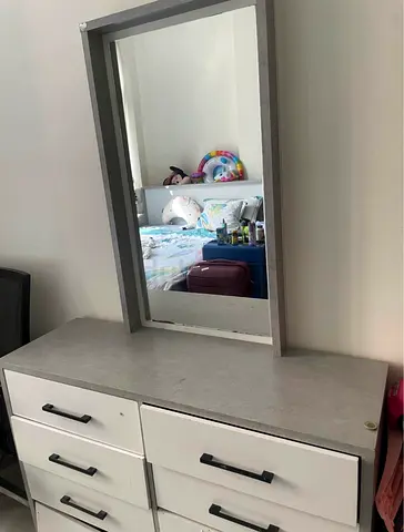 Free White and Grey Dresser with Mirror - Six Drawers