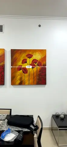 Pair of Red Poppy Canvas Paintings - Wall Art (Square)