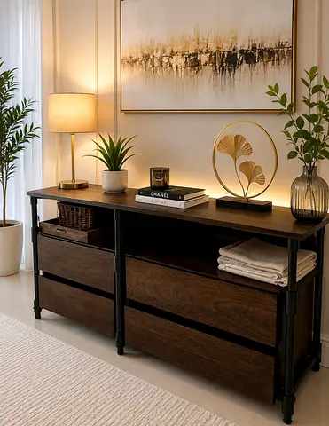 West Elm Wooden TV Console / Sideboard with Drawers - Dark Brown