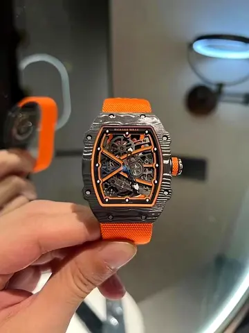 This Richard Mille RM 67-02 features a lightweight carbon TPT case paired with a vibrant orange comf