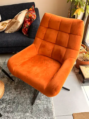 Orange Velvet Accent Chair with Cushion - Good Condition