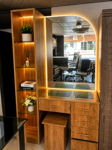 Modern Wooden Dressing Table with LED Mirror and Shelves