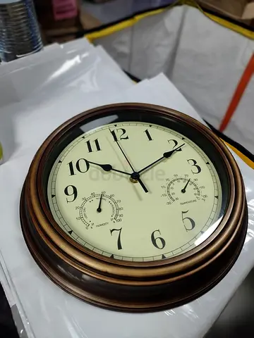Large Vintage-Style Wall Clock with Thermometer and Hygrometer