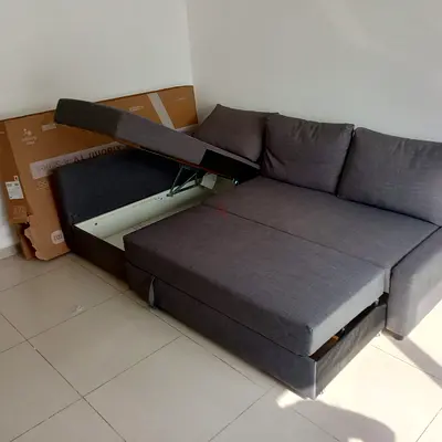 Grey L-Shaped Sofa Bed with Storage