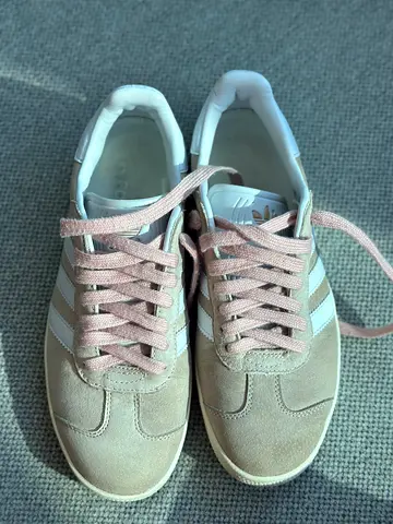 Light pink suede Adidas sneakers, gently used (women's)