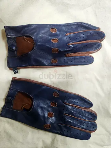 Original Mercedes-Benz Genuine Leather Driving Gloves – Blue & Tan/Cognac