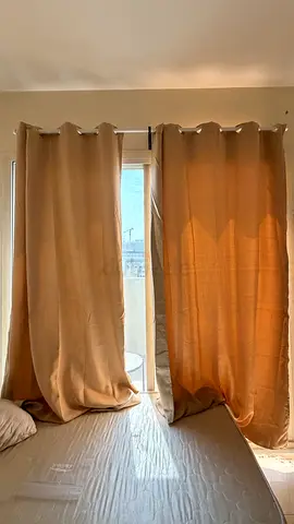 Beige blackout grommet curtains - pair, good condition