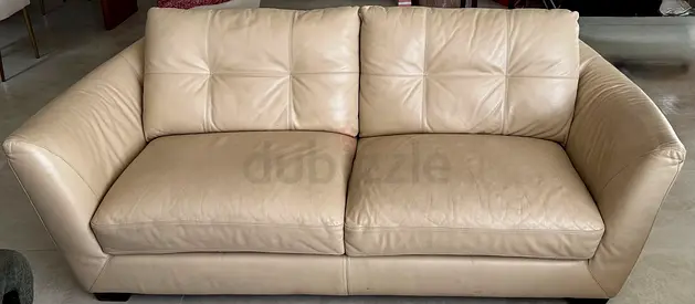 Deal! Two Natuzzi — Genuine high end Italian fine grain Leather | 3-Seater Sofas in Beige