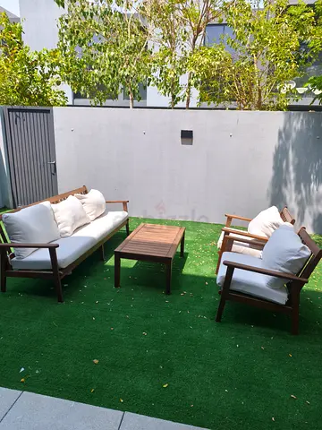 Outdoor wooden sofa set with coffee table - good condition