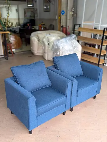 Pair of Blue Fabric Armchairs