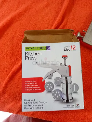 Royalford Kitchen Press with 12 Discs - Stainless Steel Cookie/Patty Maker