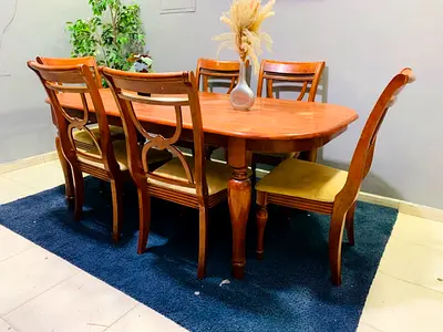 Solid Wood 6-Seater Dining Table with Chairs - Classic Design