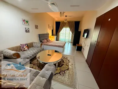 Furnished studio with balcony for monthly rent – ​​Al Shurooq Towers | Ajman* Price includes all bi