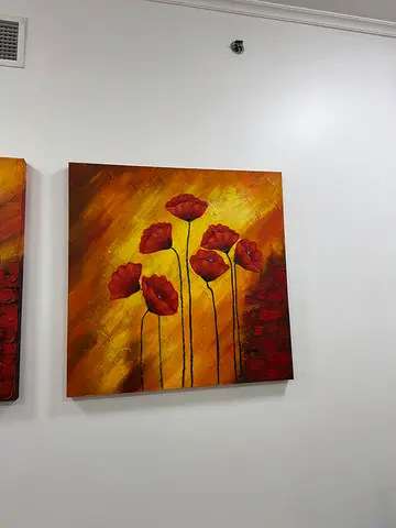 Set of 2 Hand-painted Floral Canvas Panels — Warm Red & Yellow